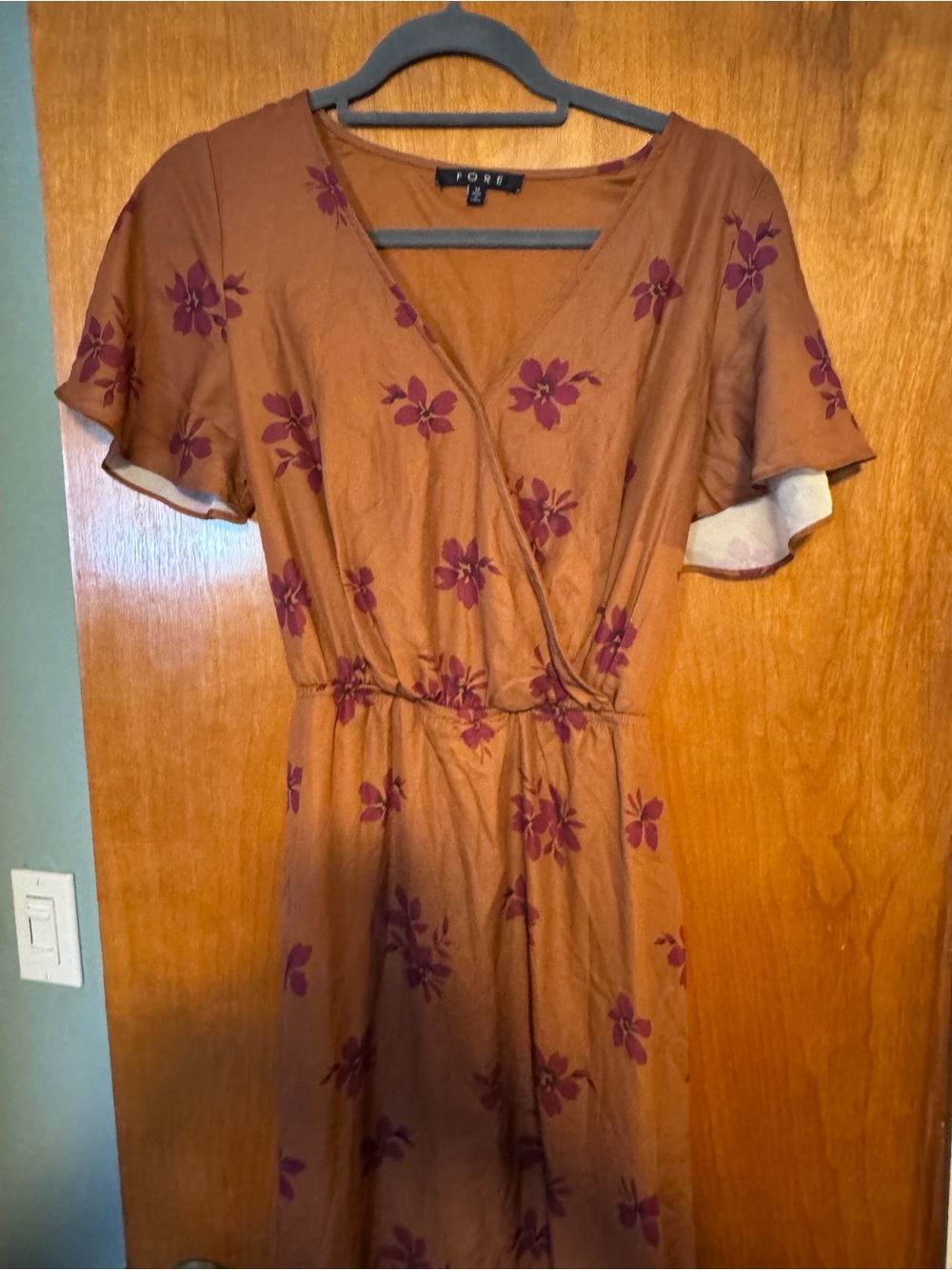 Fore Rust Floral Wrap Midi Dress